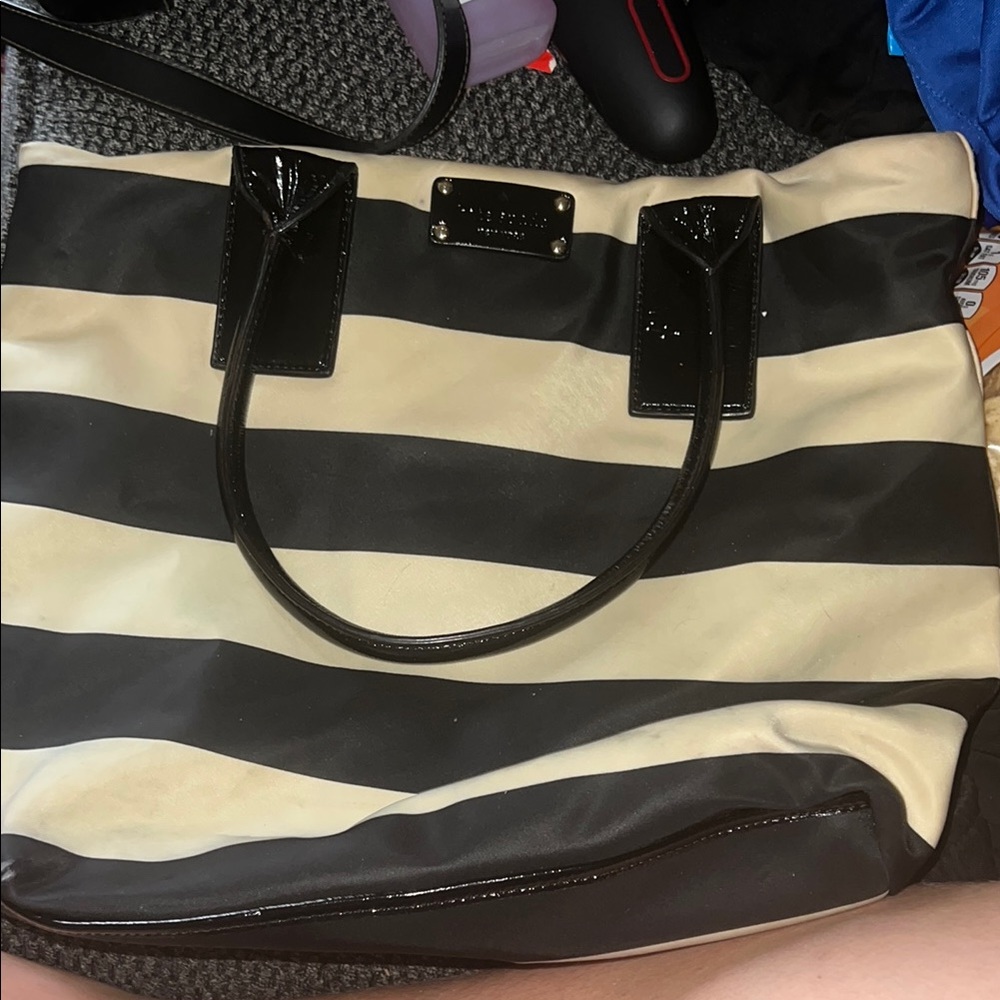 Kate Spade Black and Cream Striped Tote